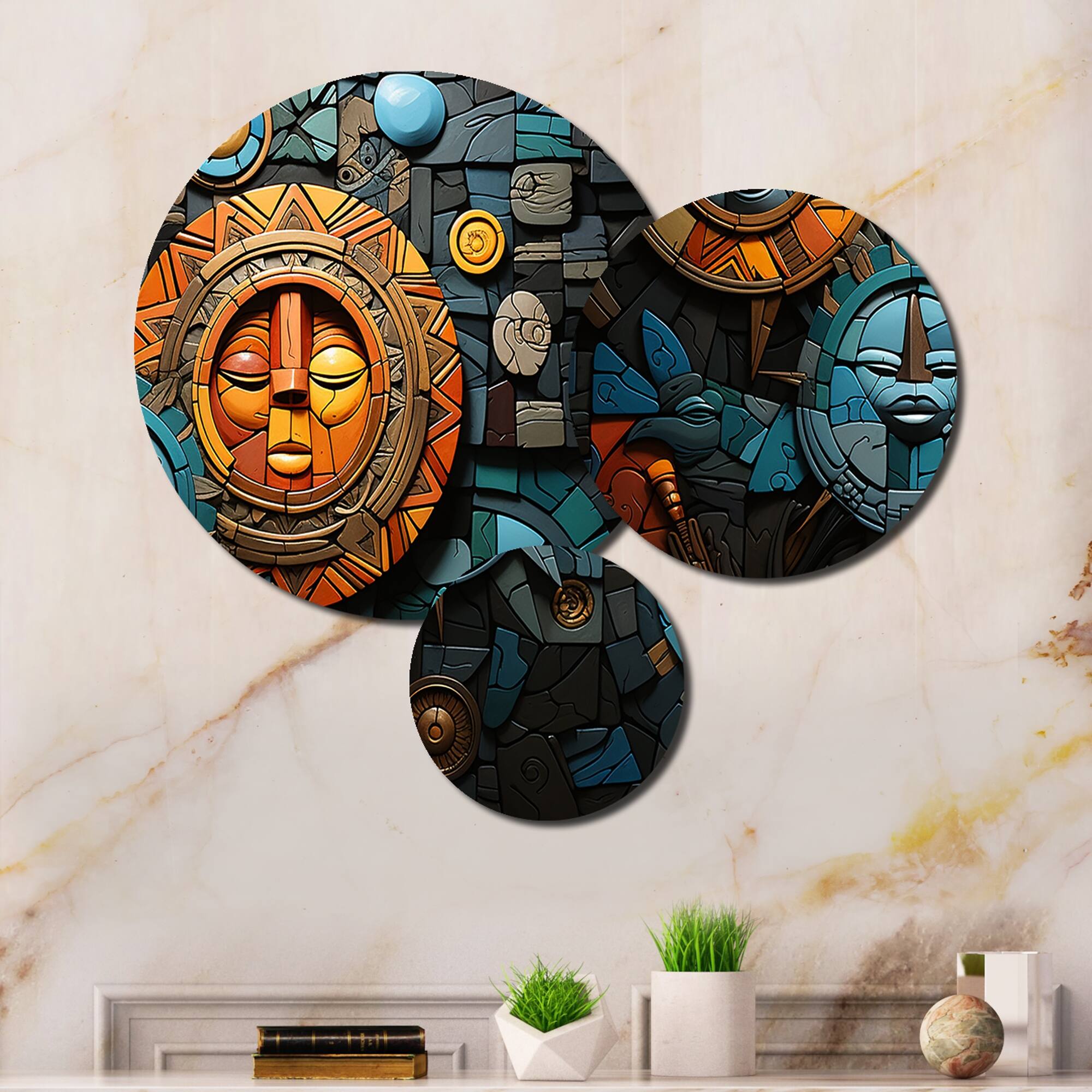 Designart "African Cultural Mosaic" African Metal Wall Art Prints Set